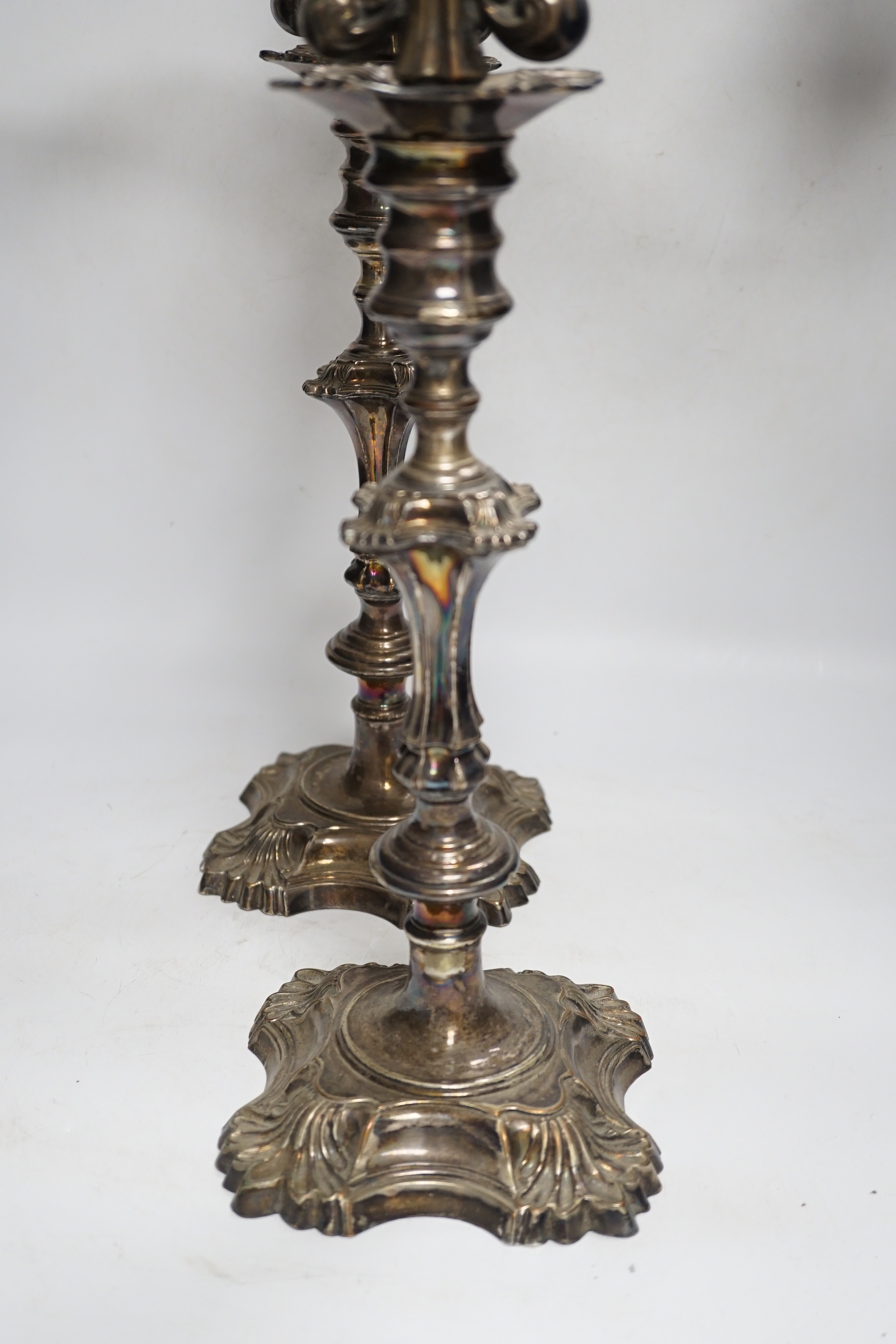 A pair of Victorian plated candelabra, 57cm high